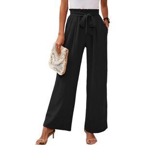 Women’s Casual Wide Leg Cinch Waist Trouser Pants Small
